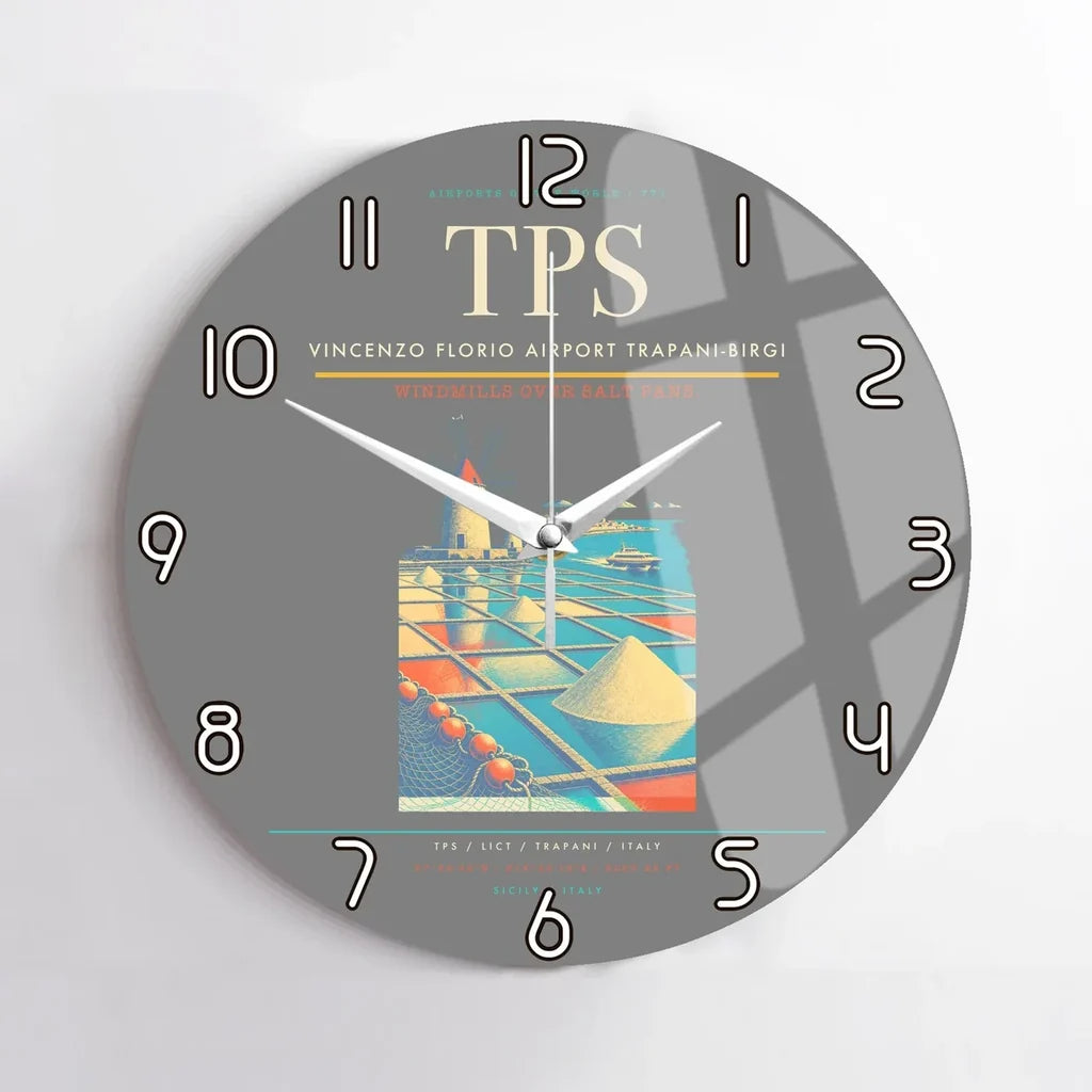 Vincenzo Florio Airport Trapani-Birgi (TPS) design on gray no frame wall clock