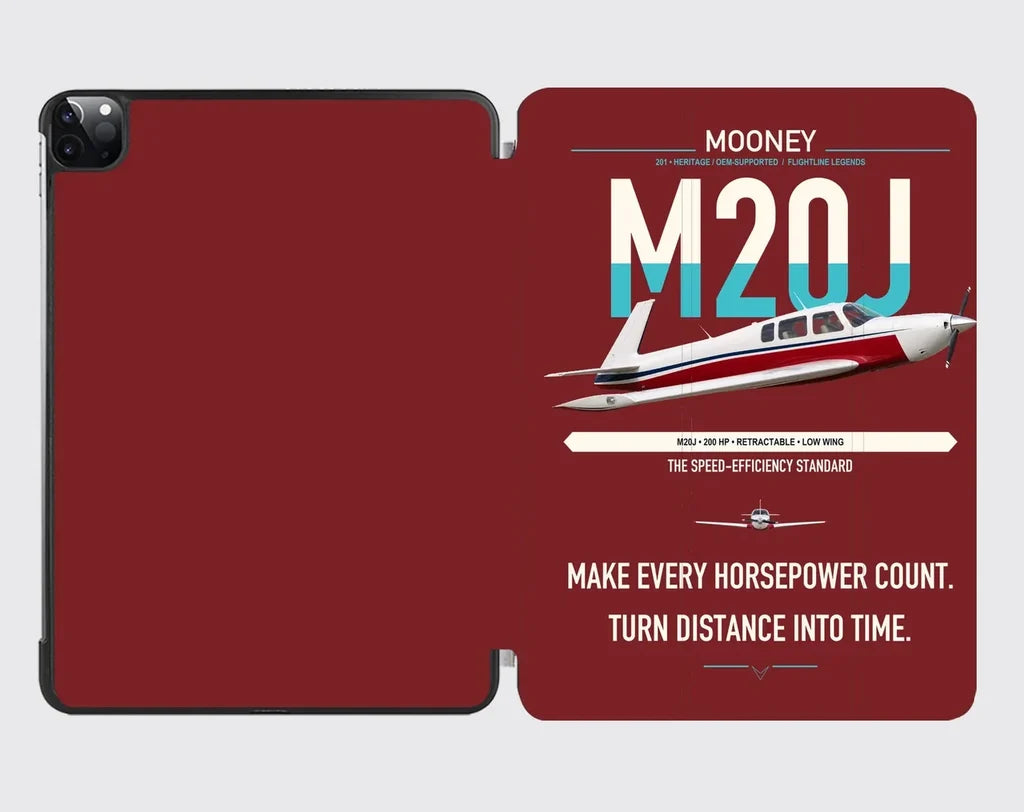 Mooney M20J 201 design on dark red ipad tablet case