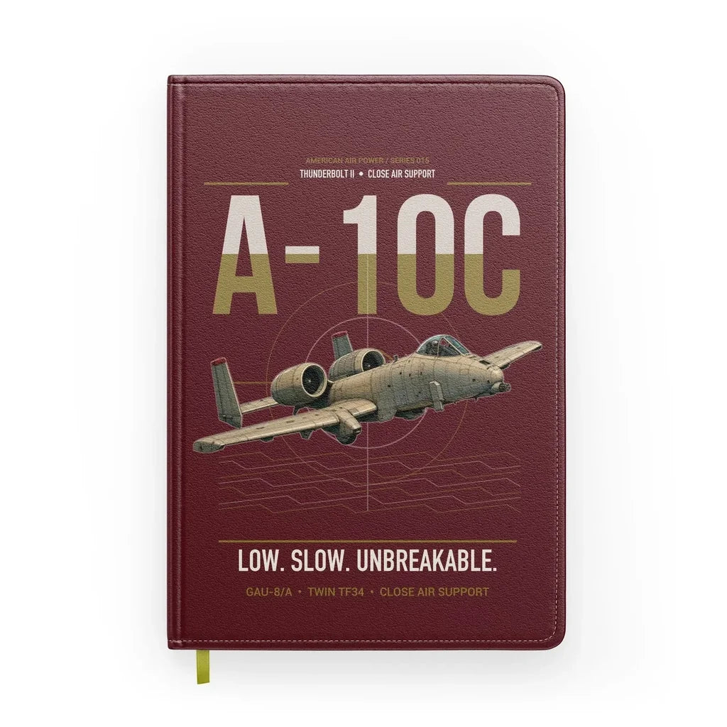 A-10C Thunderbolt II design on dark red notebook