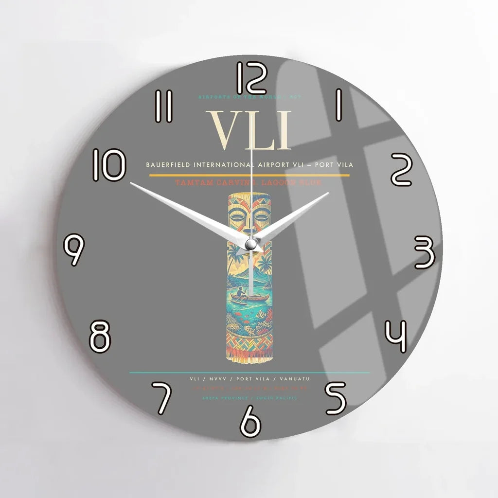 Bauerfield International Airport (VLI) design on gray no frame wall clock