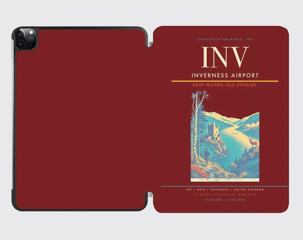 Inverness Airport (INV) design on dark red ipad tablet case