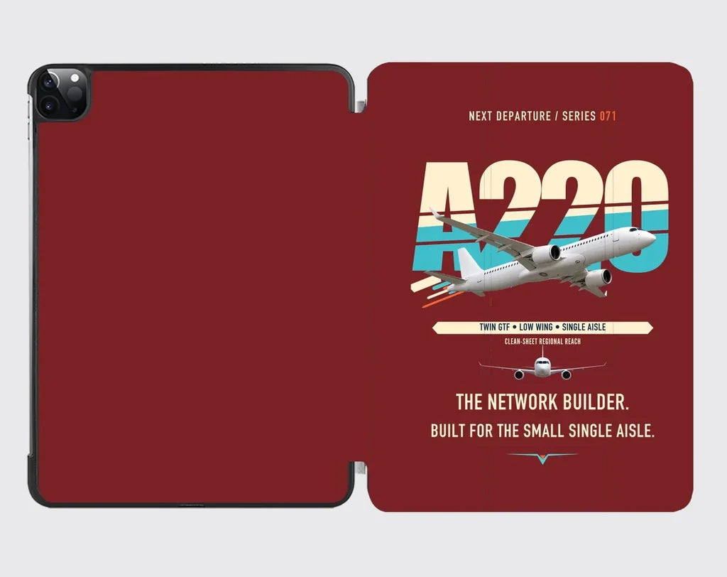 Airbus A220-300 design on dark red ipad tablet case