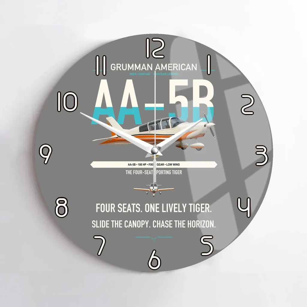 Grumman American AA-5B Tiger design on gray no frame wall clock