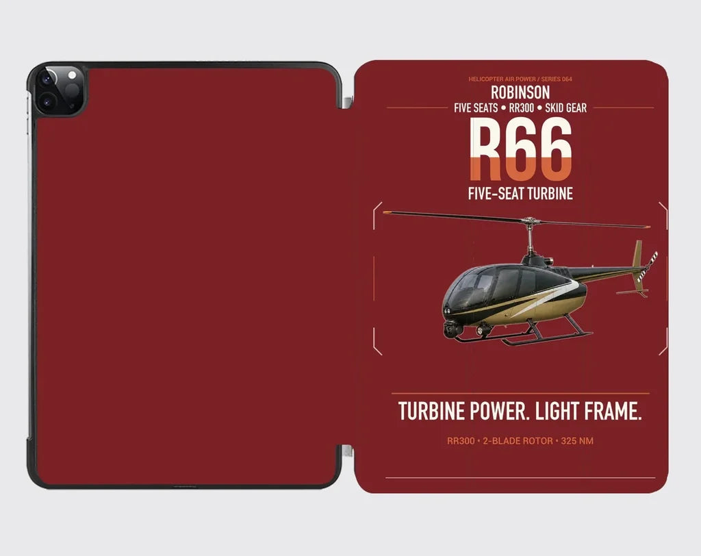 Robinson R66 design on dark red ipad tablet case