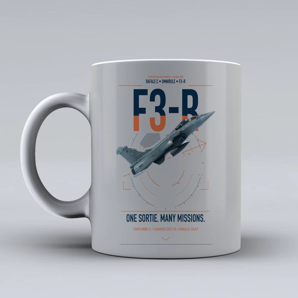Dassault Rafale C — F3-R standard design on light gray ceramic mug, double-side print