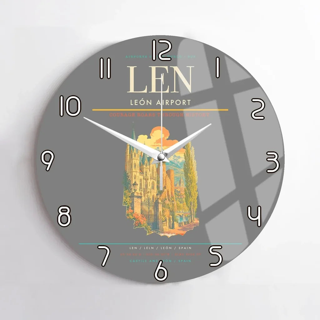 León Airport (LEN) design on gray no frame wall clock