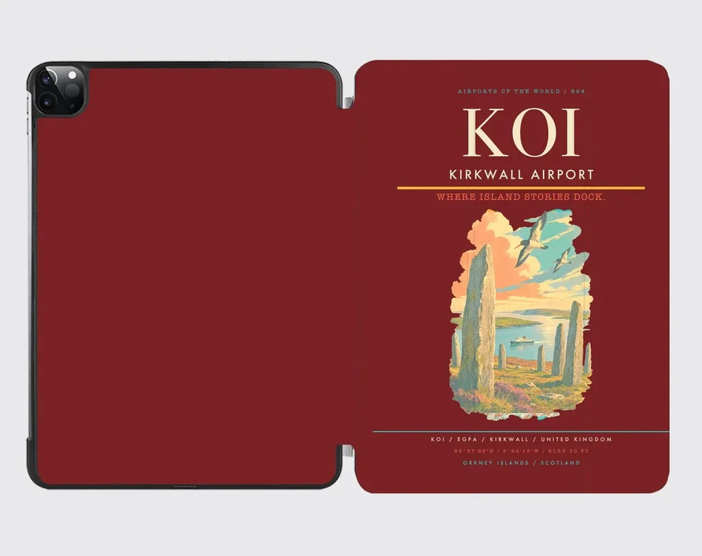 Kirkwall Airport (KOI) design on dark red ipad tablet case
