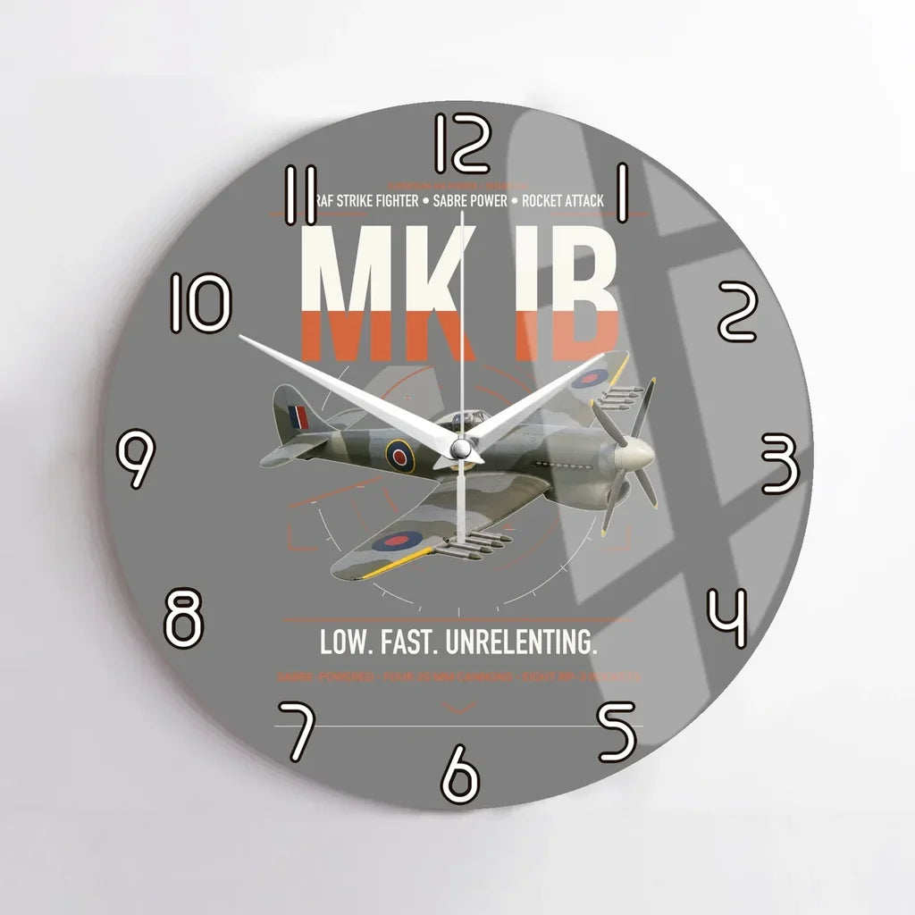 Hawker Typhoon Mk IB design on gray no frame wall clock