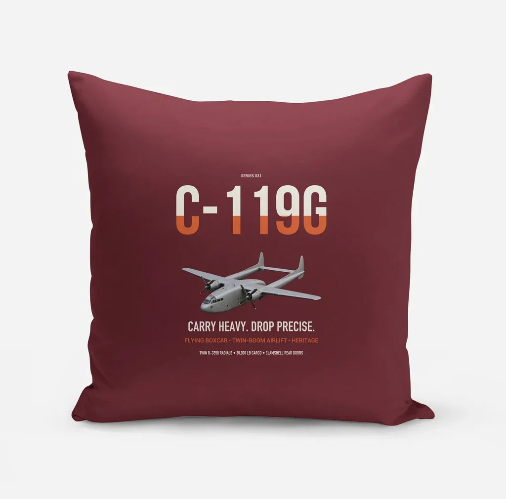 C-119G Flying Boxcar design on dark red pillow