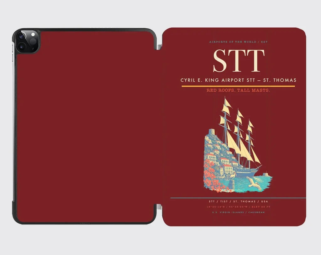 Cyril E. King Airport (STT) design on dark red ipad tablet case