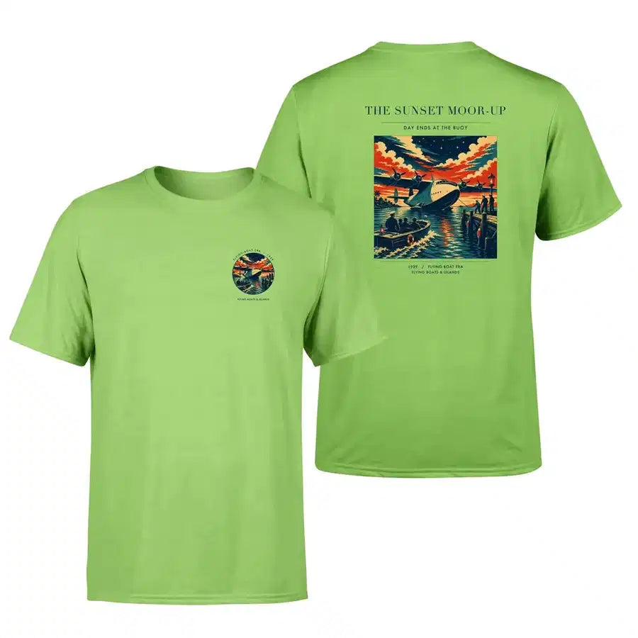 VINTAGE G4277 - The Sunset Moor-Up - Double-Side T-Shirt design on lightgreen double side t shirt