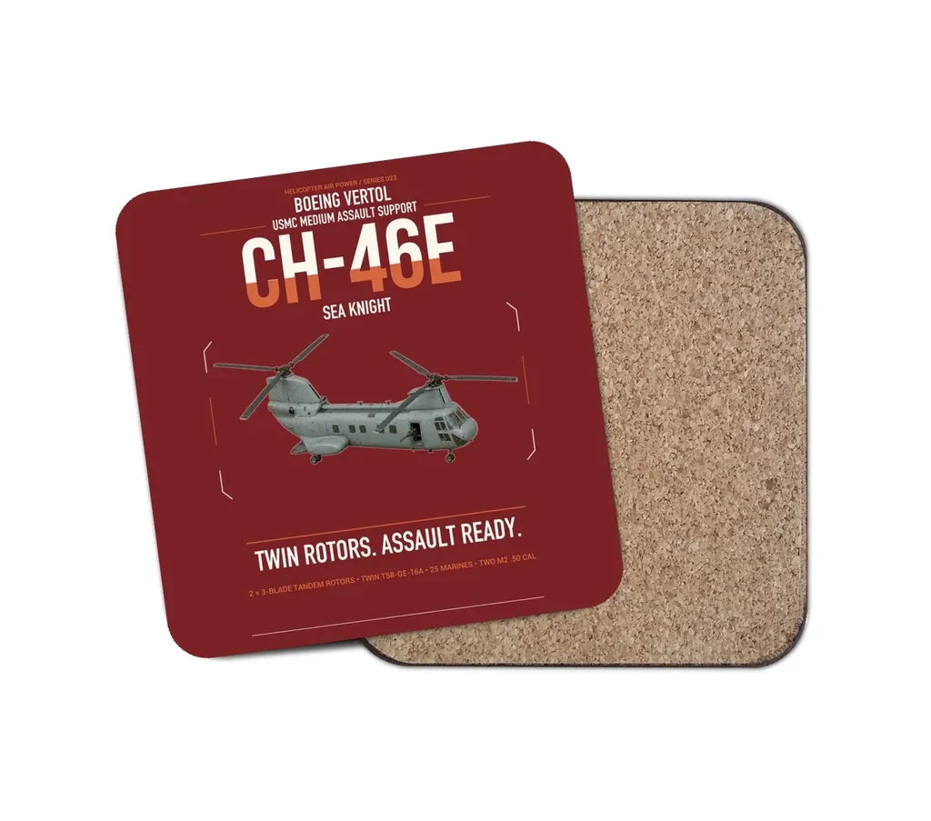 Boeing Vertol CH-46E Sea Knight design on dark red 1 piece coaster