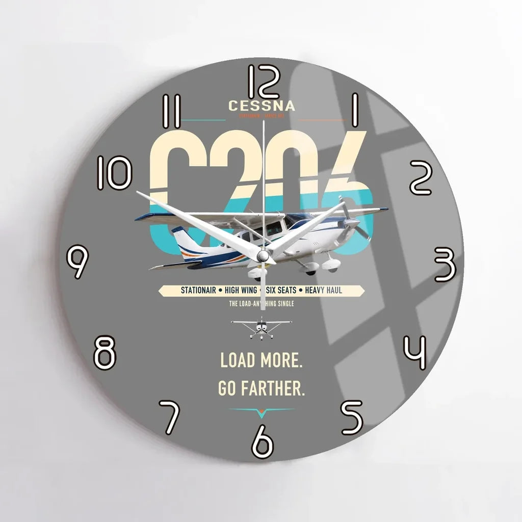 Cessna 206 Stationair design on gray no frame wall clock