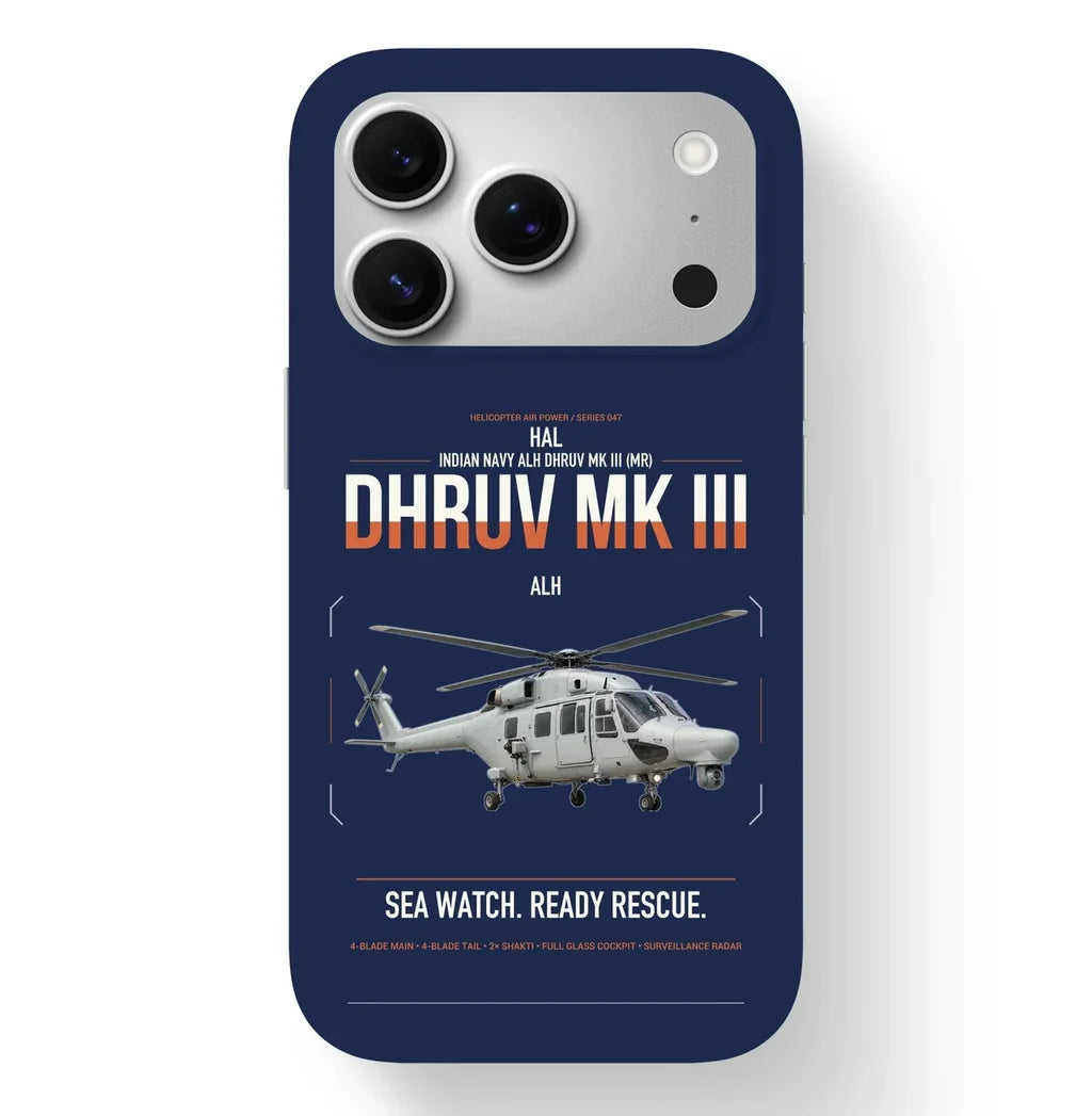 HAL ALH Dhruv Mk III design on navy blue magsafe iphone case, for iPhone 17 Pro
