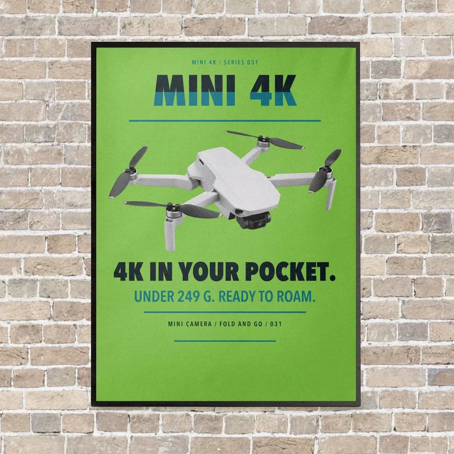 DJI Mini 4K vertical canvas print - framed - light green background
