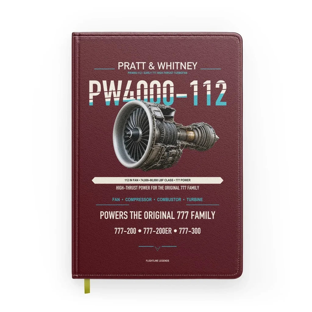 PW4000-112 design on dark red notebook