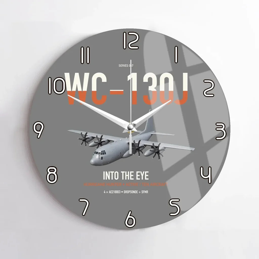 WC-130J Hurricane Hunter design on gray no frame wall clock