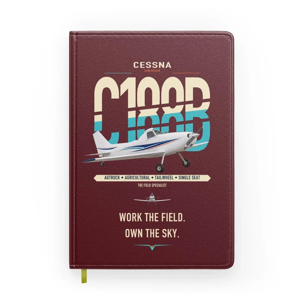 Cessna A188B AgTruck design on dark red notebook