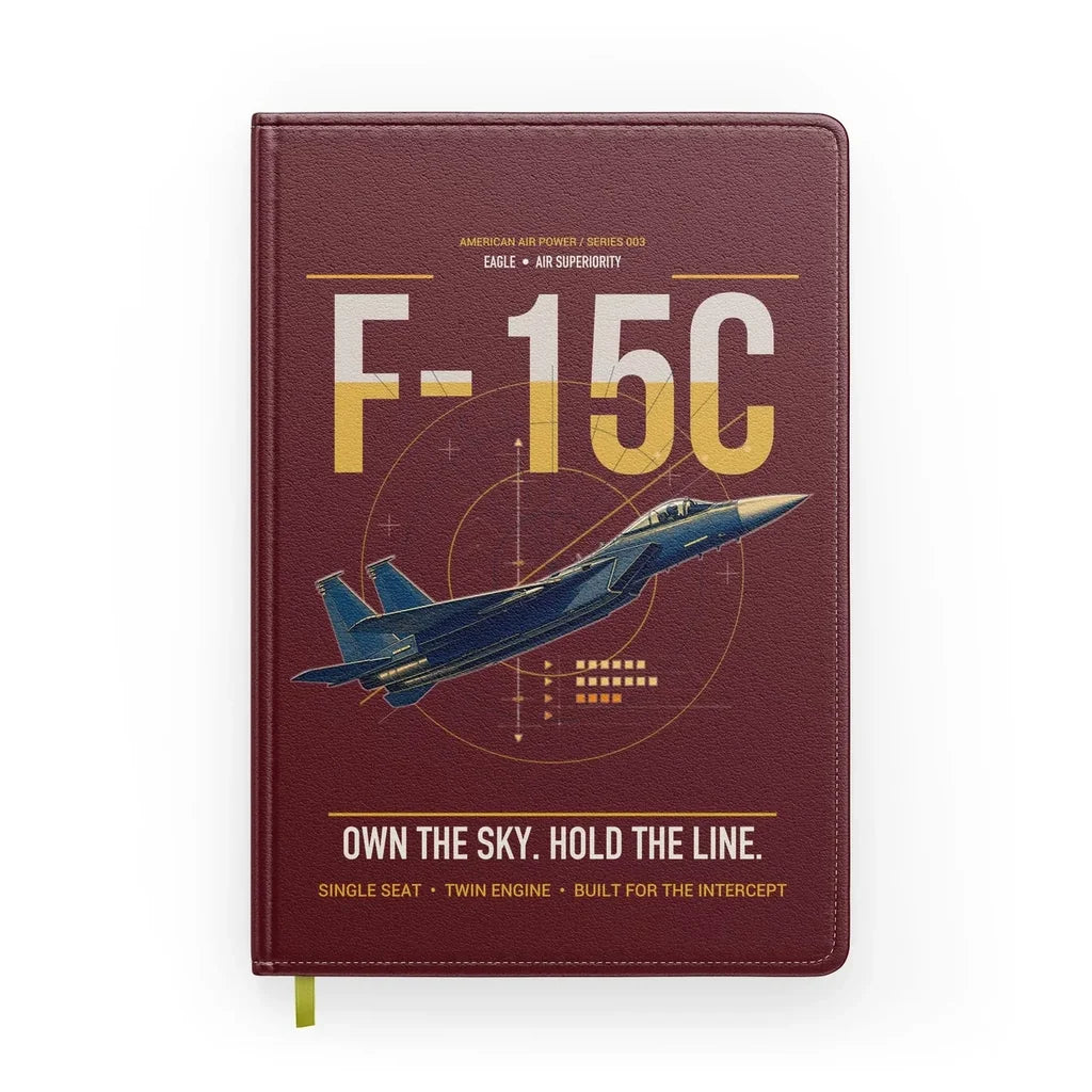 F-15C Eagle design on dark red notebook