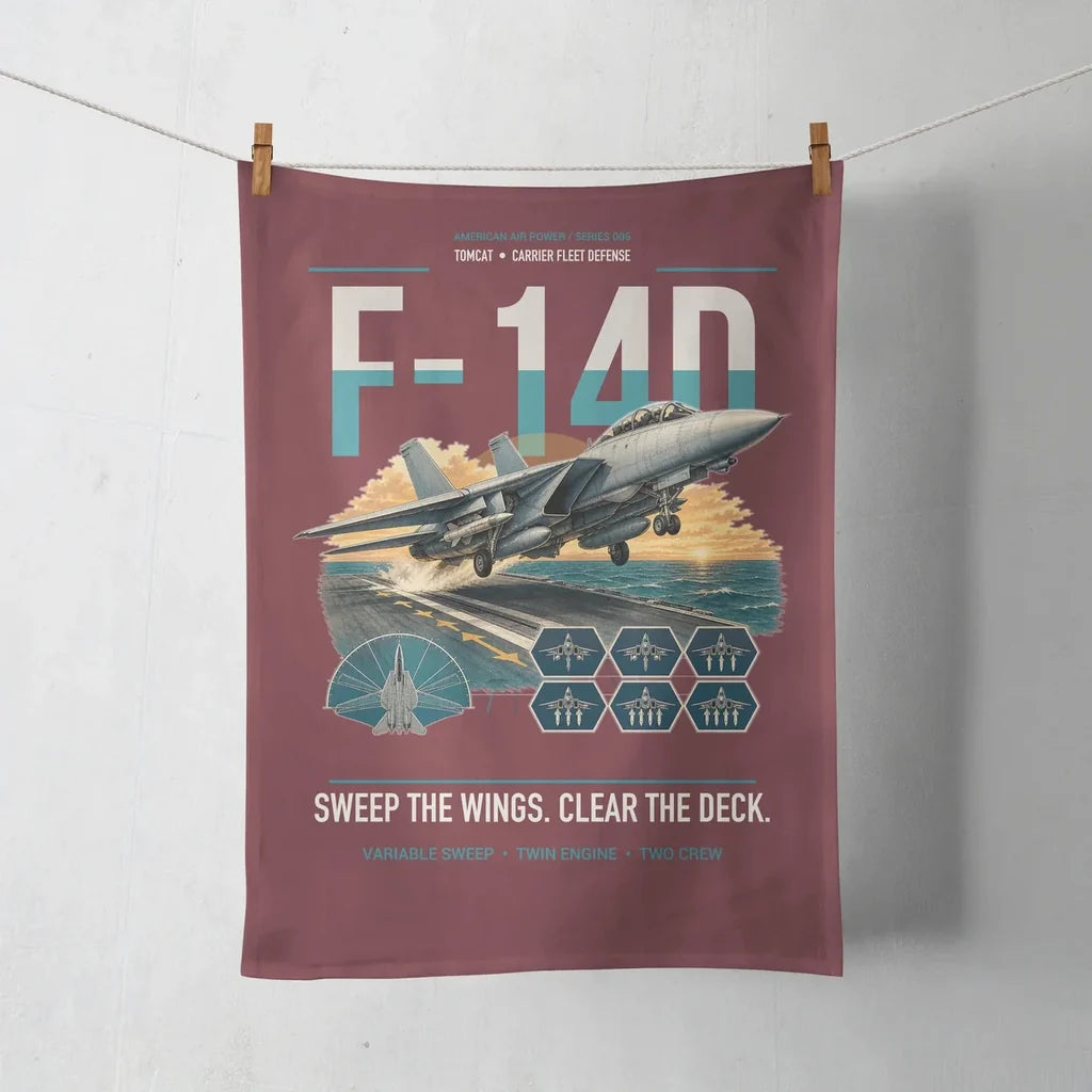 F-14D Tomcat design on dark red towel