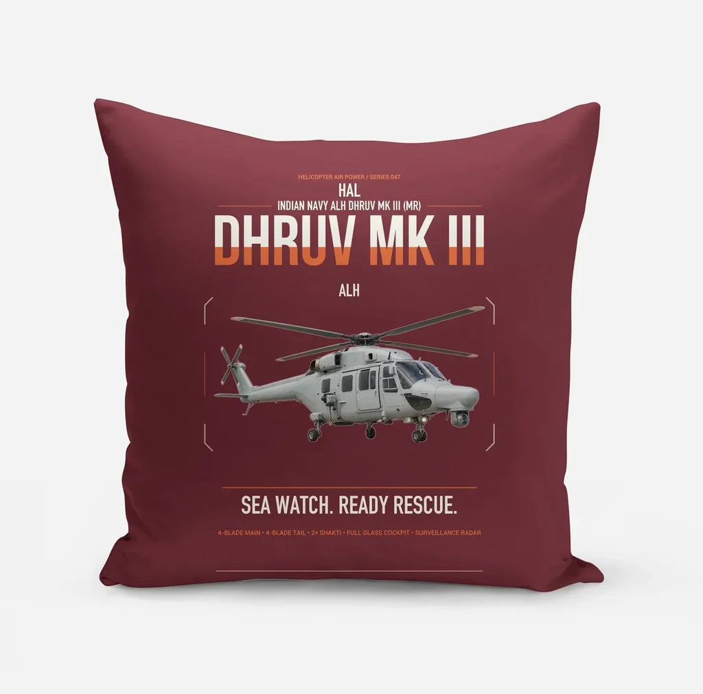 HAL ALH Dhruv Mk III design on dark red pillow