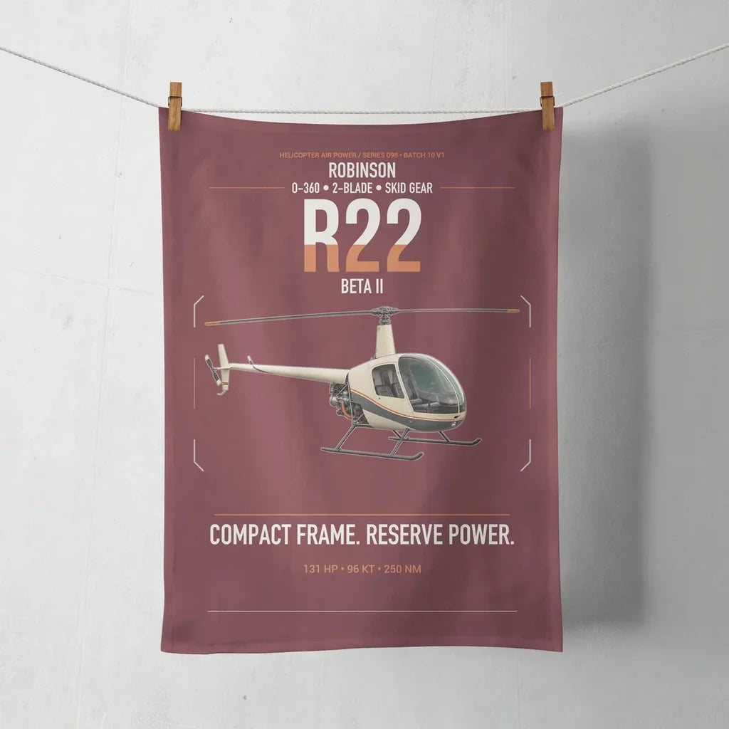 Robinson R22 Beta II design on dark red towel