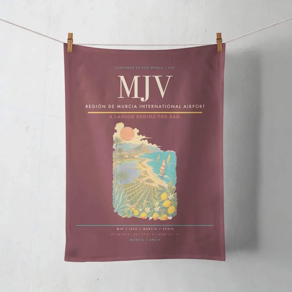 Región de Murcia International Airport (MJV) design on dark red towel