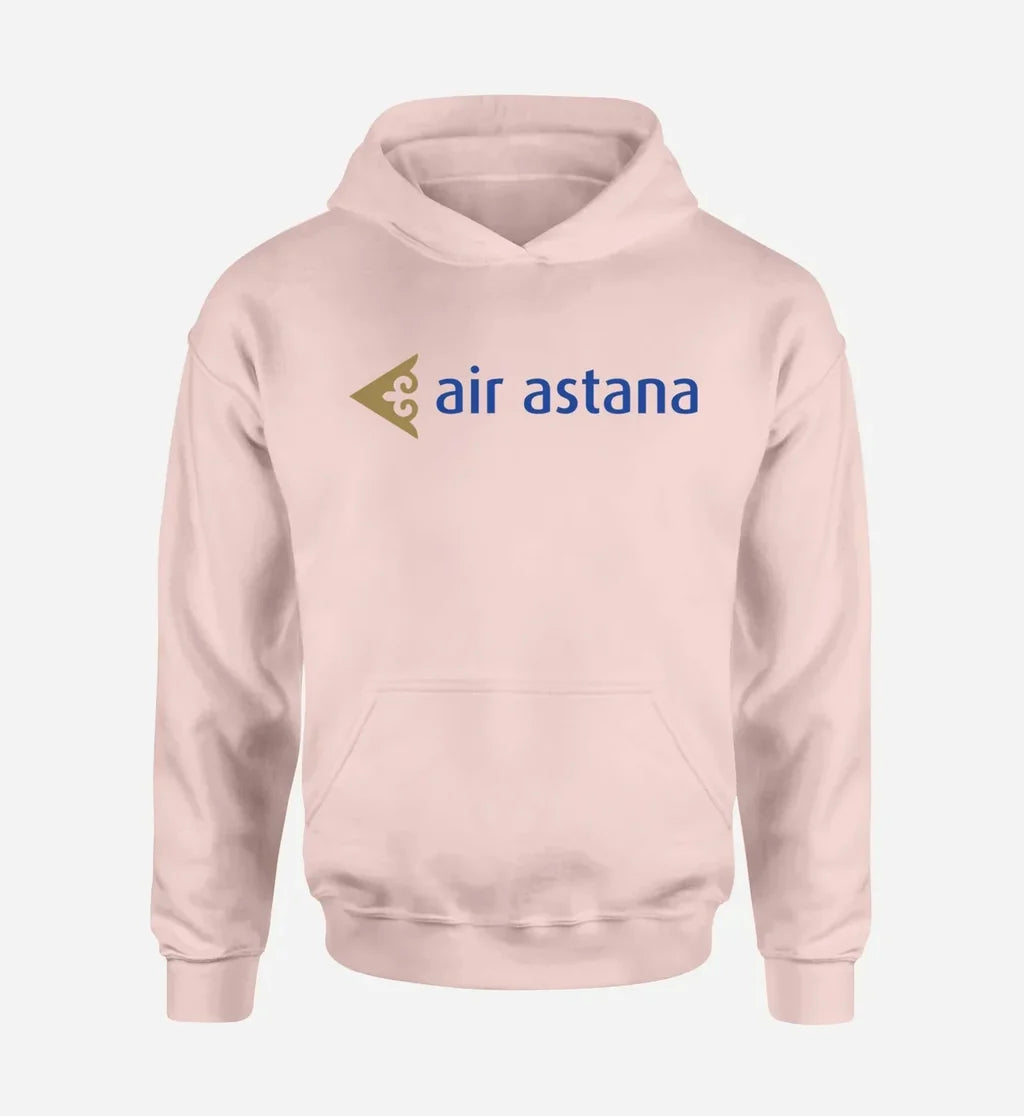 Air Astana logo printed on pink hoodie