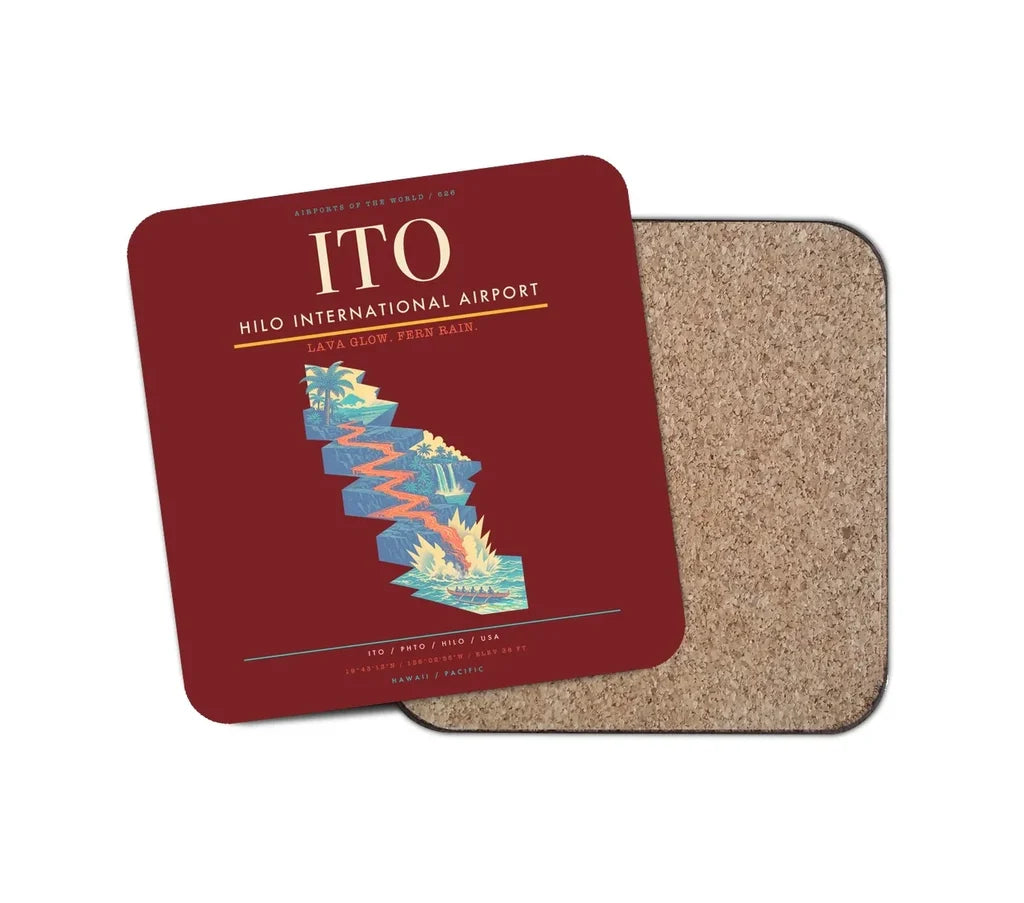 Hilo International Airport (ITO) design on dark red 1 piece coaster