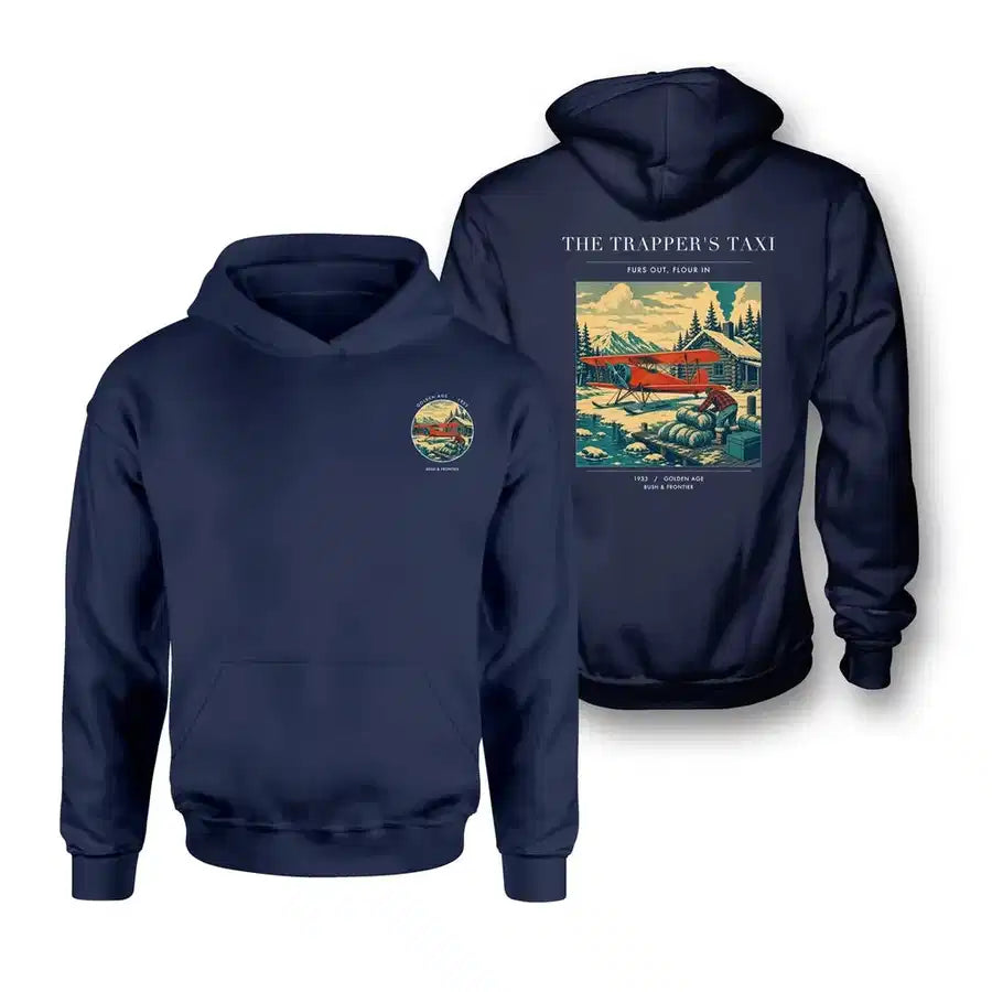 VINTAGE G4192 - The Trapper's Taxi - Double-Side Hoodie design on navyblue double side