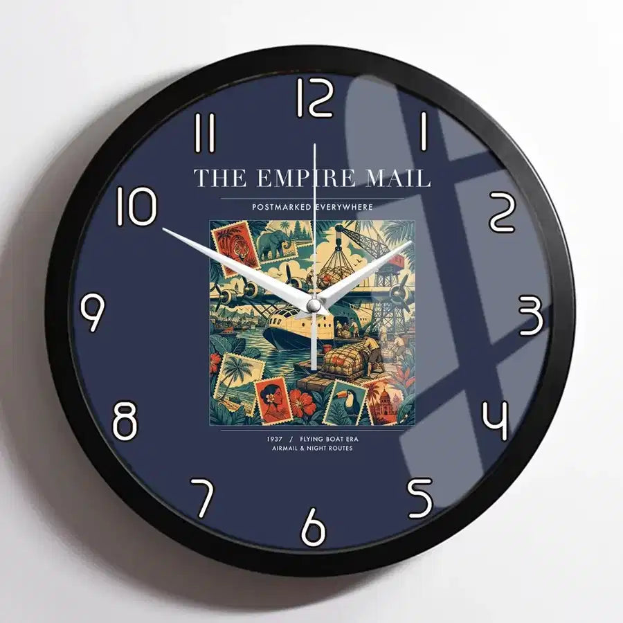 VINTAGE G4073 - The Empire Mail - Designed Wall Clocks design on navyblue framed