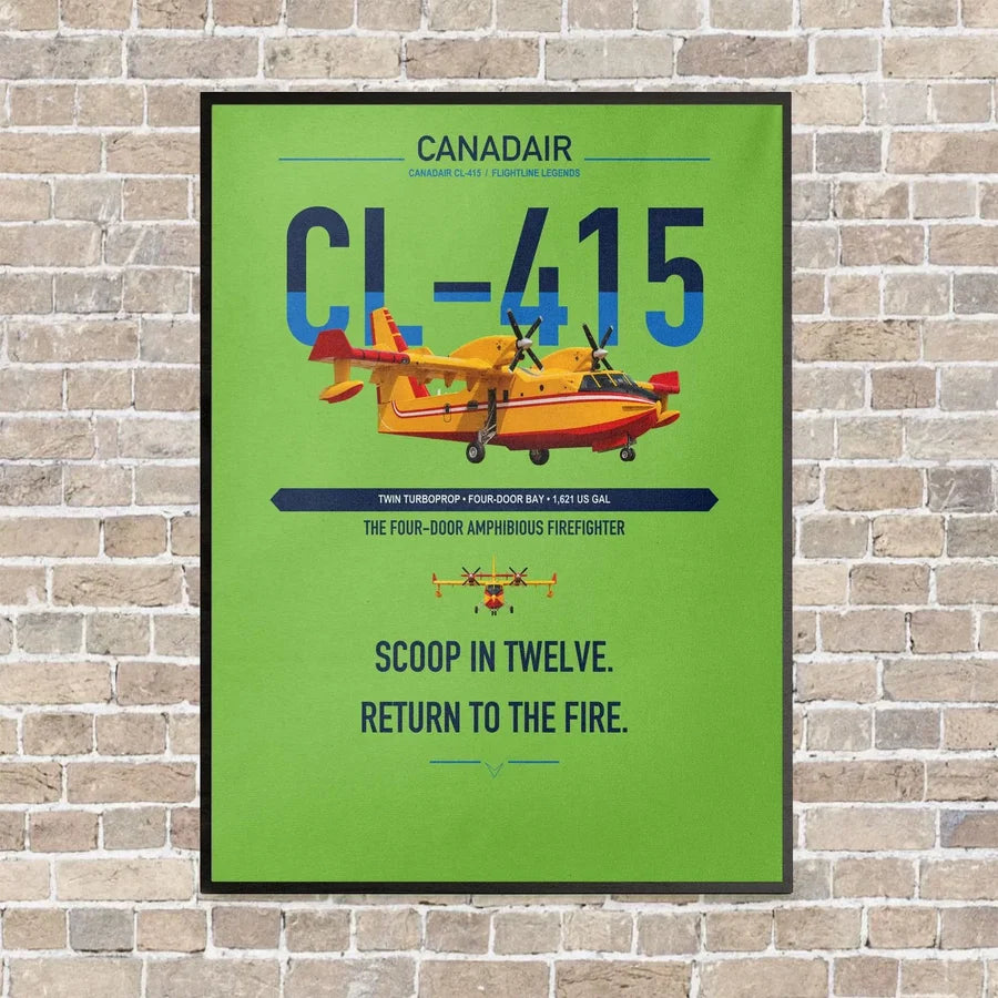 Canadair CL-415 vertical canvas print - framed - light green background