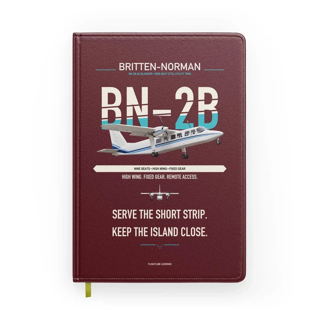 Britten-Norman BN-2B-26 Islander design on dark red notebook