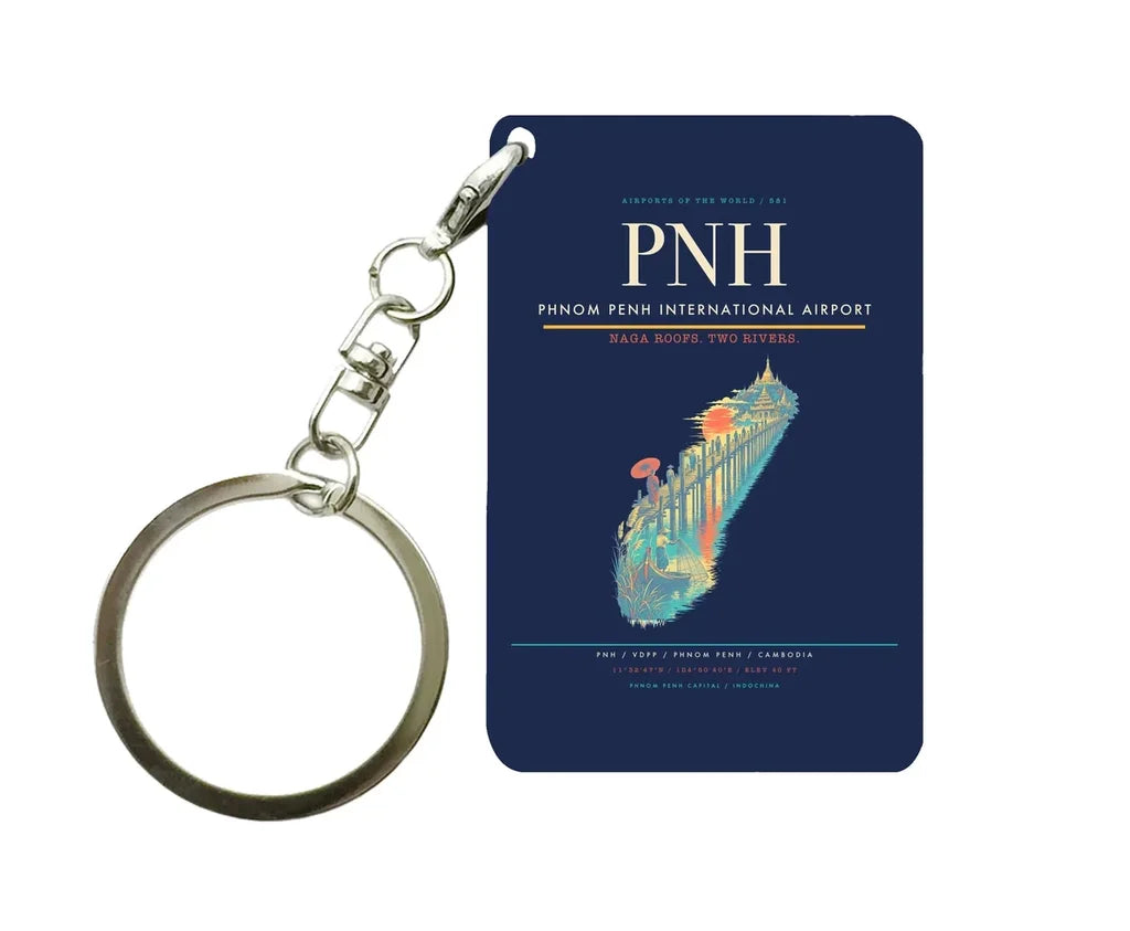 Phnom Penh International Airport PNH Key Chain design on navy blue key chain