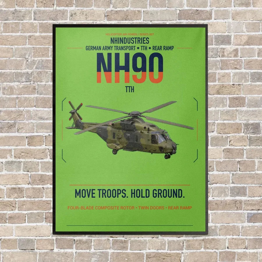 NHIndustries NH90 TTH vertical canvas print - framed - light green background