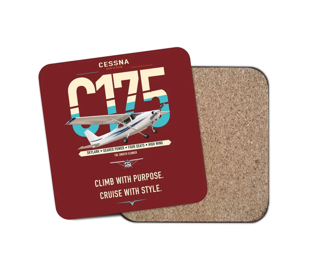 Cessna 175 Skylark design on dark red 1 piece coaster