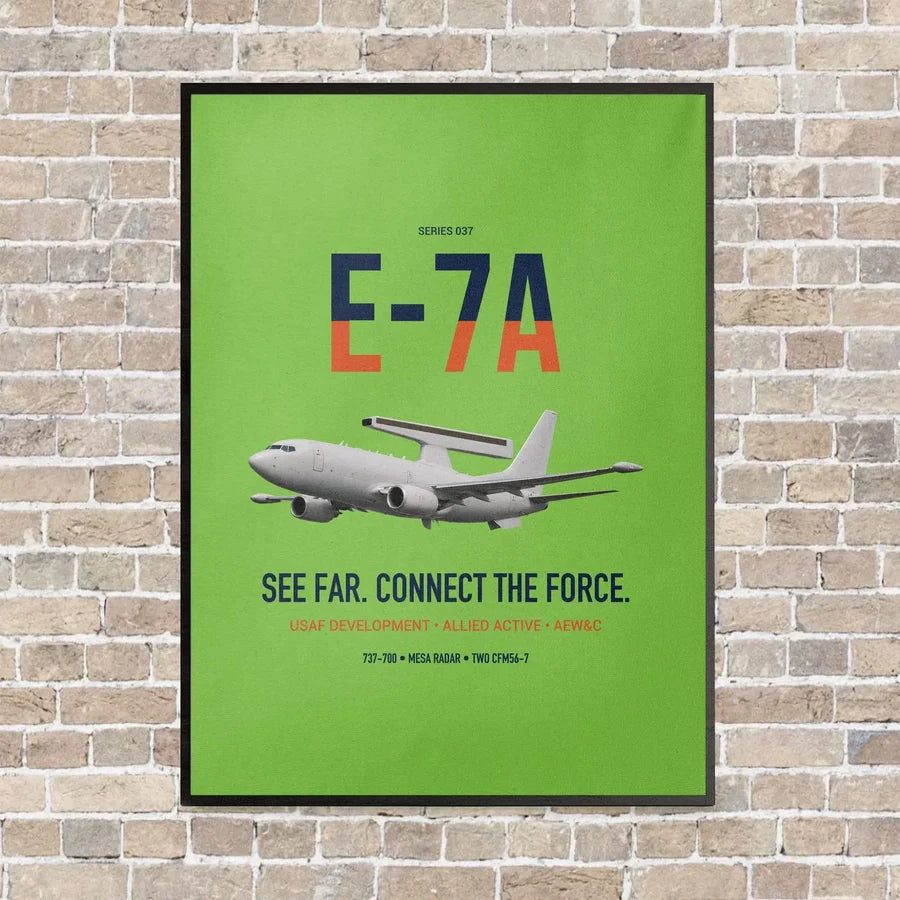 E-7A Wedgetail vertical canvas print - framed - light green background