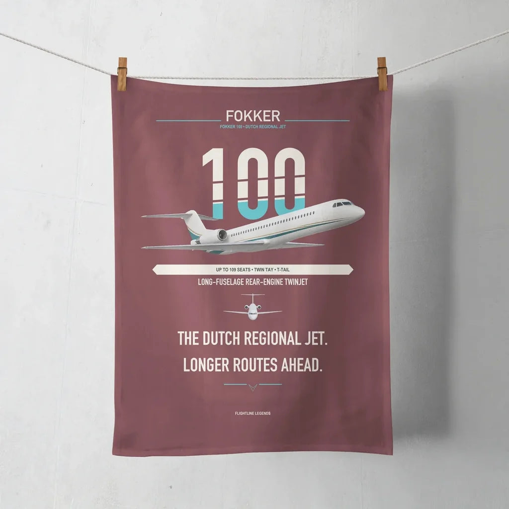 Fokker 100 design on dark red towel