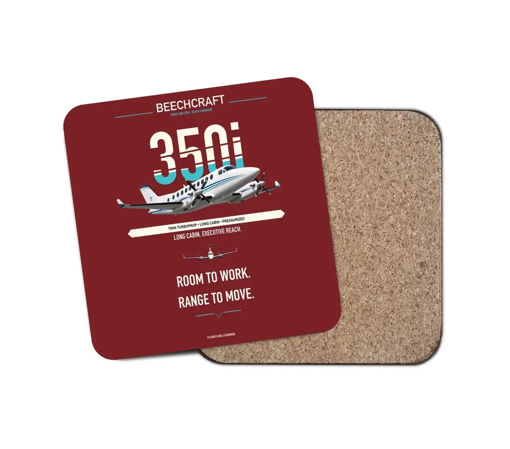 Beechcraft King Air 350i design on dark red 1 piece coaster