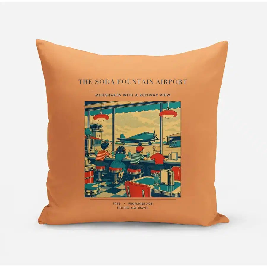 VINTAGE G4247 - The Soda Fountain Airport - Designed Pillows design on orange