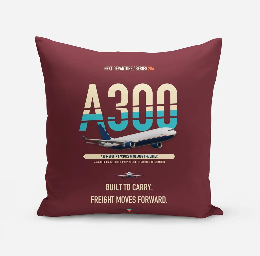 Airbus A300-600F design on dark red pillow