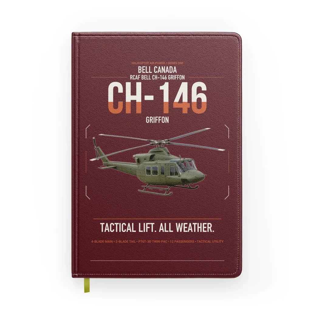 Bell Canada CH-146 Griffon design on dark red notebook