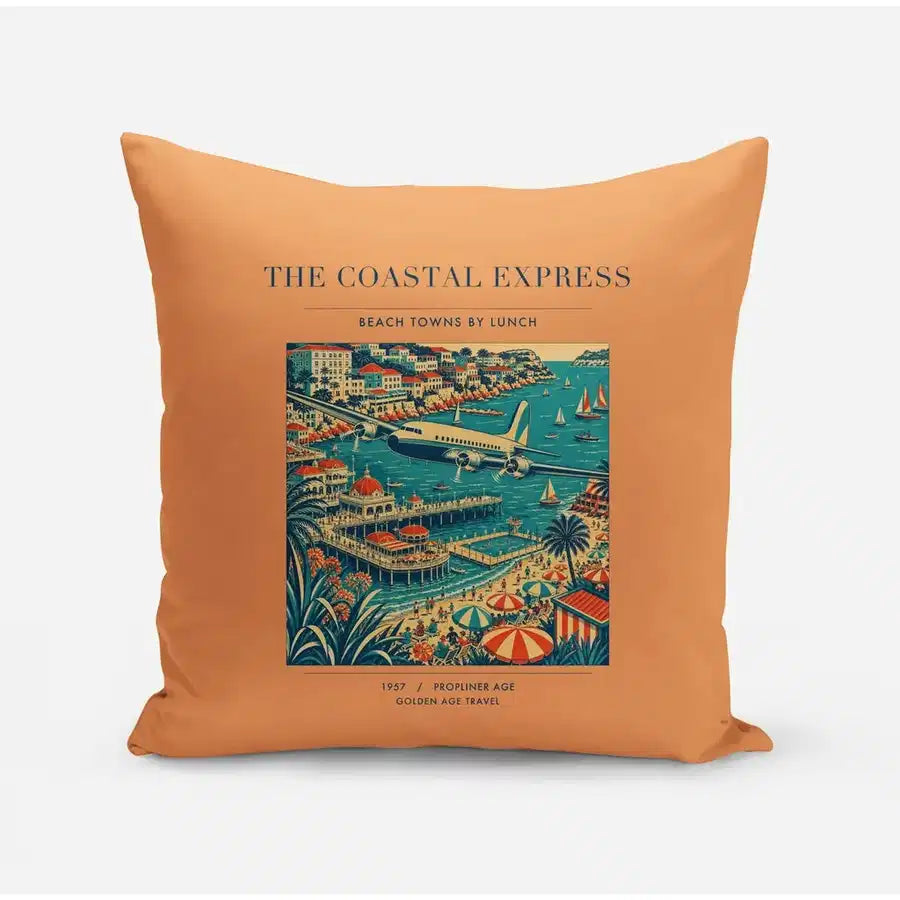 VINTAGE G4096 - The Coastal Express - Designed Pillows design on orange