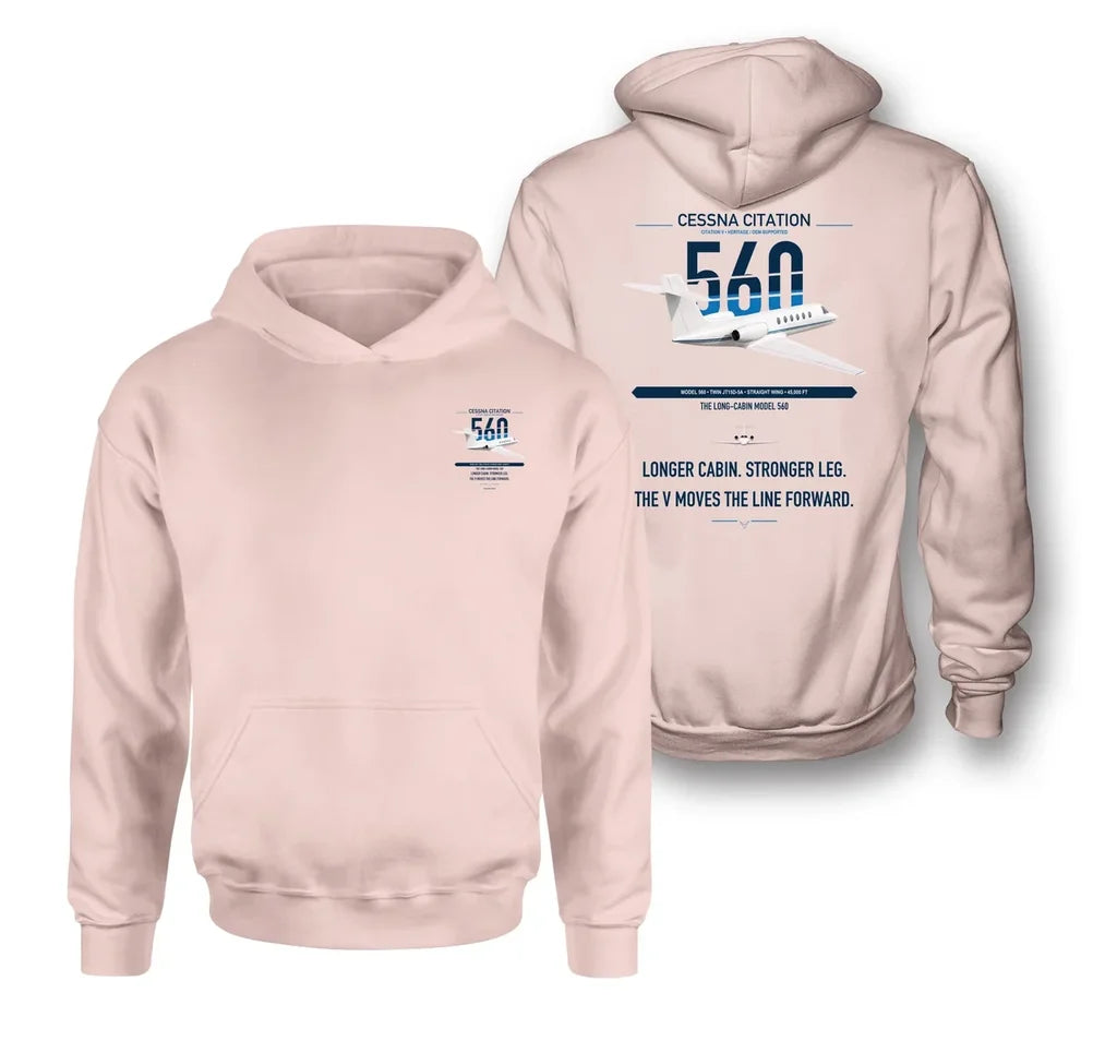 Cessna Citation 560 - Citation V design on pink double-side hoodie, double-side print