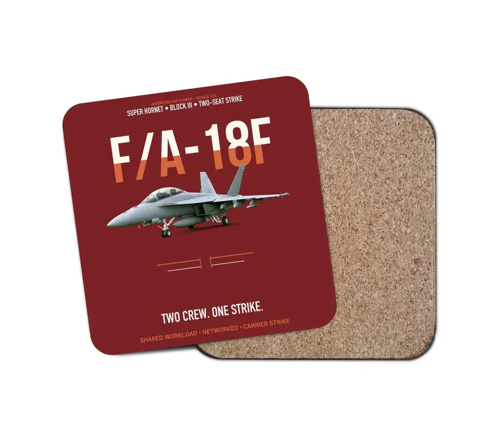 F-A-18F Super Hornet Block III Two Crew One Strike design on dark red 1 piece coaster