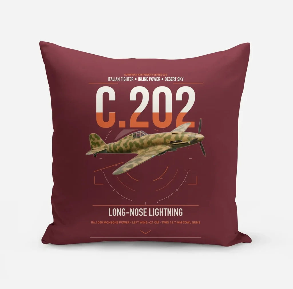 Macchi C.202 Folgore design on dark red pillow