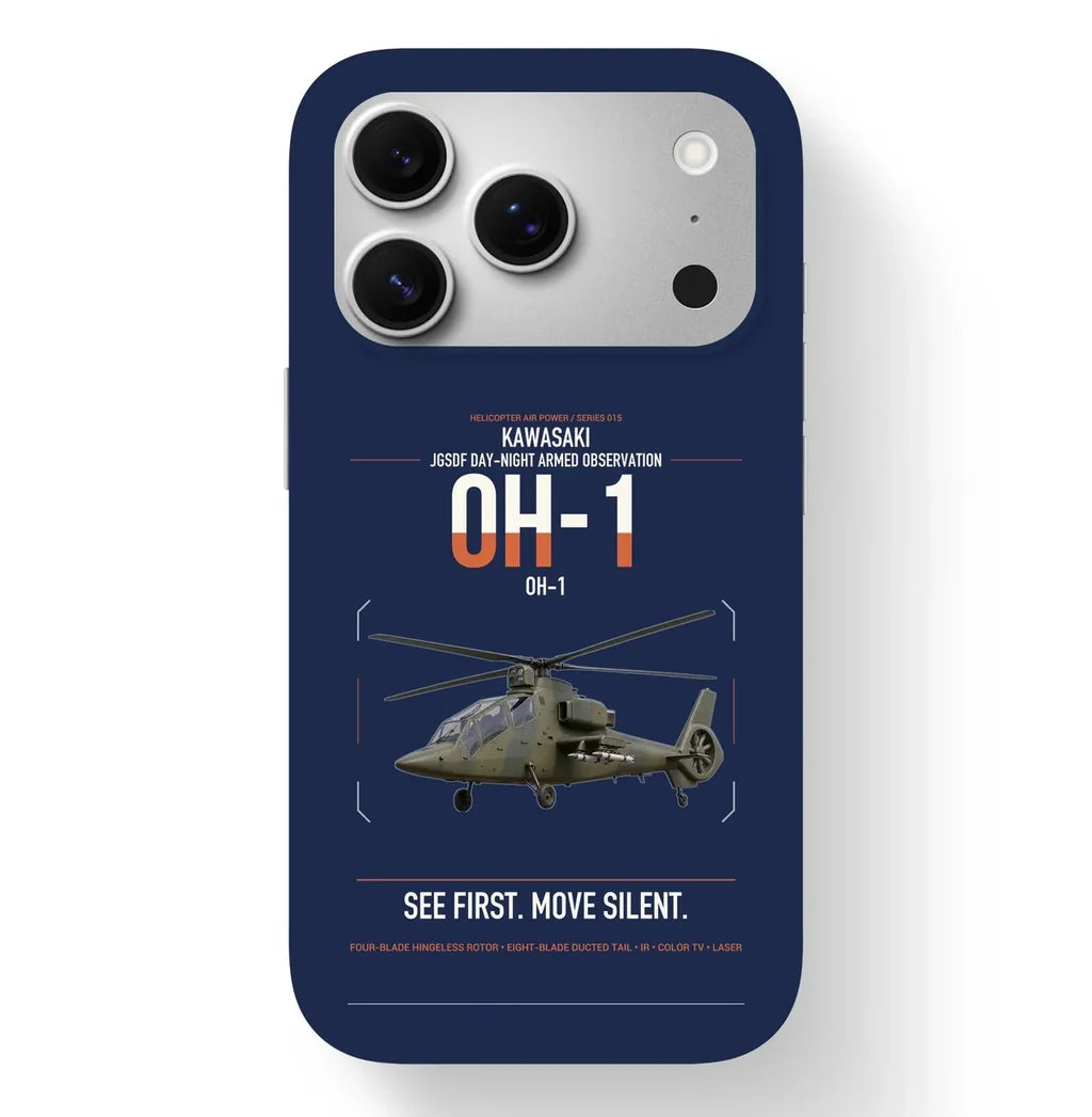 Kawasaki OH-1 design on navy blue magsafe iphone case, for iPhone 17 Pro