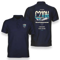 Thumbnail for Cessna T210N Centurion design on navy blue double-side polo t-shirt, double-side print