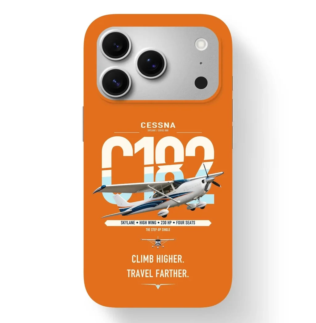 Cessna 182 Skylane design on orange magsafe iphone case, for iPhone 17 Pro