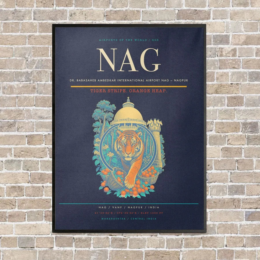 Dr. Babasaheb Ambedkar International Airport NAG — Nagpur vertical canvas print - framed - navy blue background